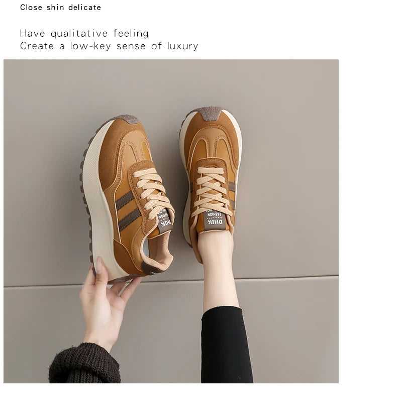 New Summer Autumn Women's Shoes With Thick Sole Casual Board Shoes/Spliced Sports Leather Surface Shoes For Students