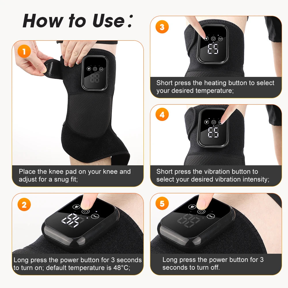 Smart Vibration Massage Knee Pad Heating Wrap Belt Larger Thermal/Area Joint Muscle Relaxation Brace Hot Compress Knee Massager
