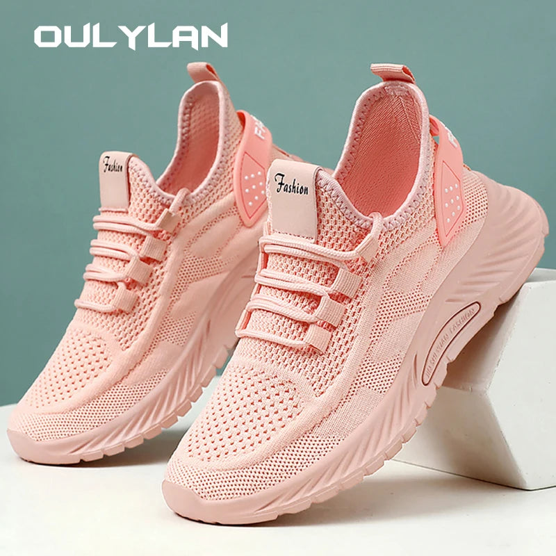 Trendy Shoes for Women Summer Breathable Comfortable Sneakers/Lace up Running Shoes Women's Knit Mesh Design Shoes