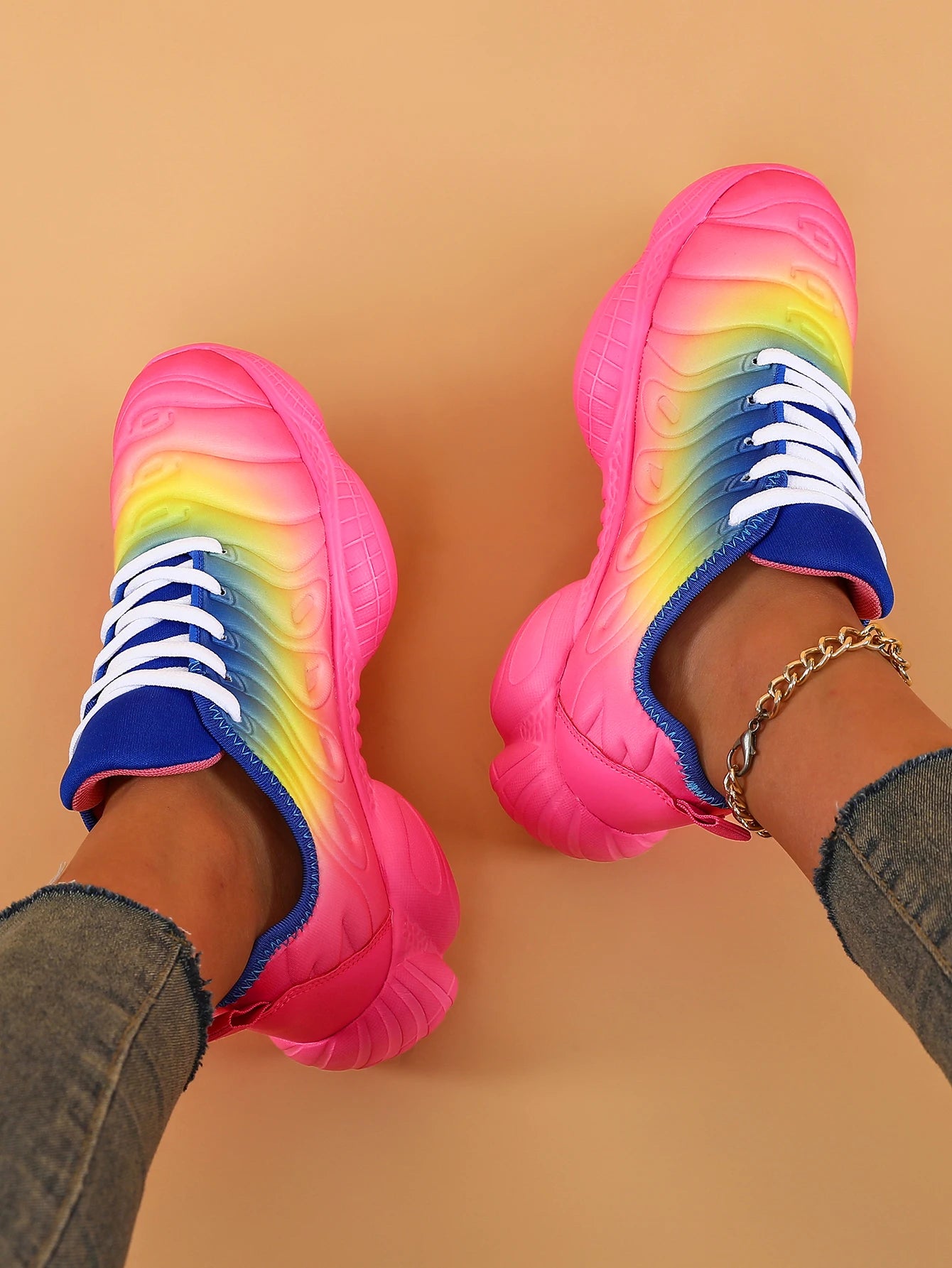 Women Sneakers Fashion Rainbow Color Platform Shoes Casual/Walking Shoes Comfortable Outdoor Ladies Vulcanized Shoes