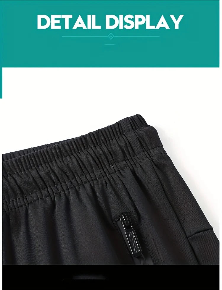 Men Breathable Quick Dry Sports Pants Moisture Wicking Trousers/with Reflective Print Drawstring Pockets & Zipper Details Outdoor Pants