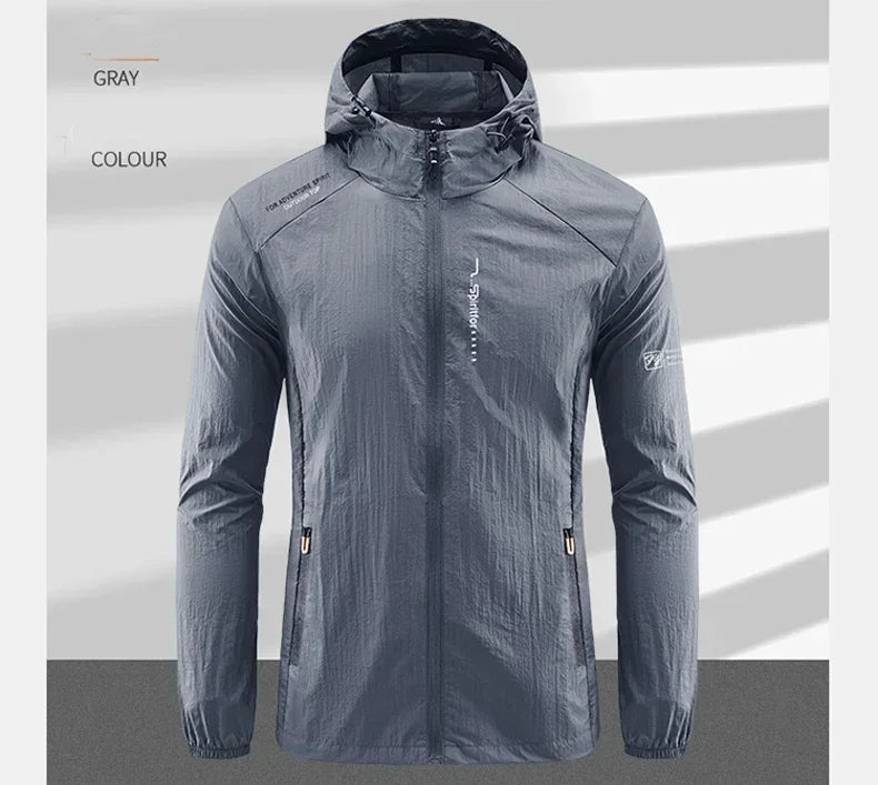 Men's UPF 50+ UV Protection Windbreaker Quick Dry Jacket/Outdoor Sun-Protective Thin Hiking Fishing Cycling Hooded Sport Light