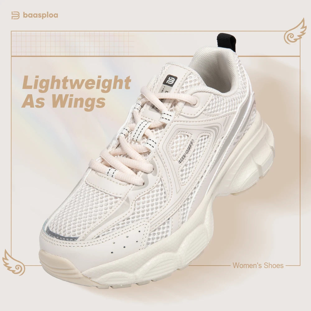 Baasploa Women Sports Shoes Outdoor Lightweight Breathable Jogging Sneakers/Female Casual Mesh Anti-slip Lace Up Running Shoes