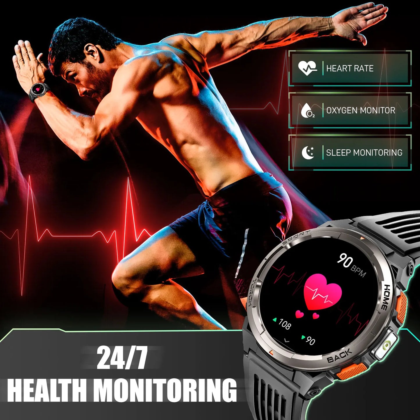 EIGIIS 1.45 Inch Smart Watch KE5 3ATM Waterproof Original Design/Sports Watch With Compass And Altitude Barometer LED Flashlight