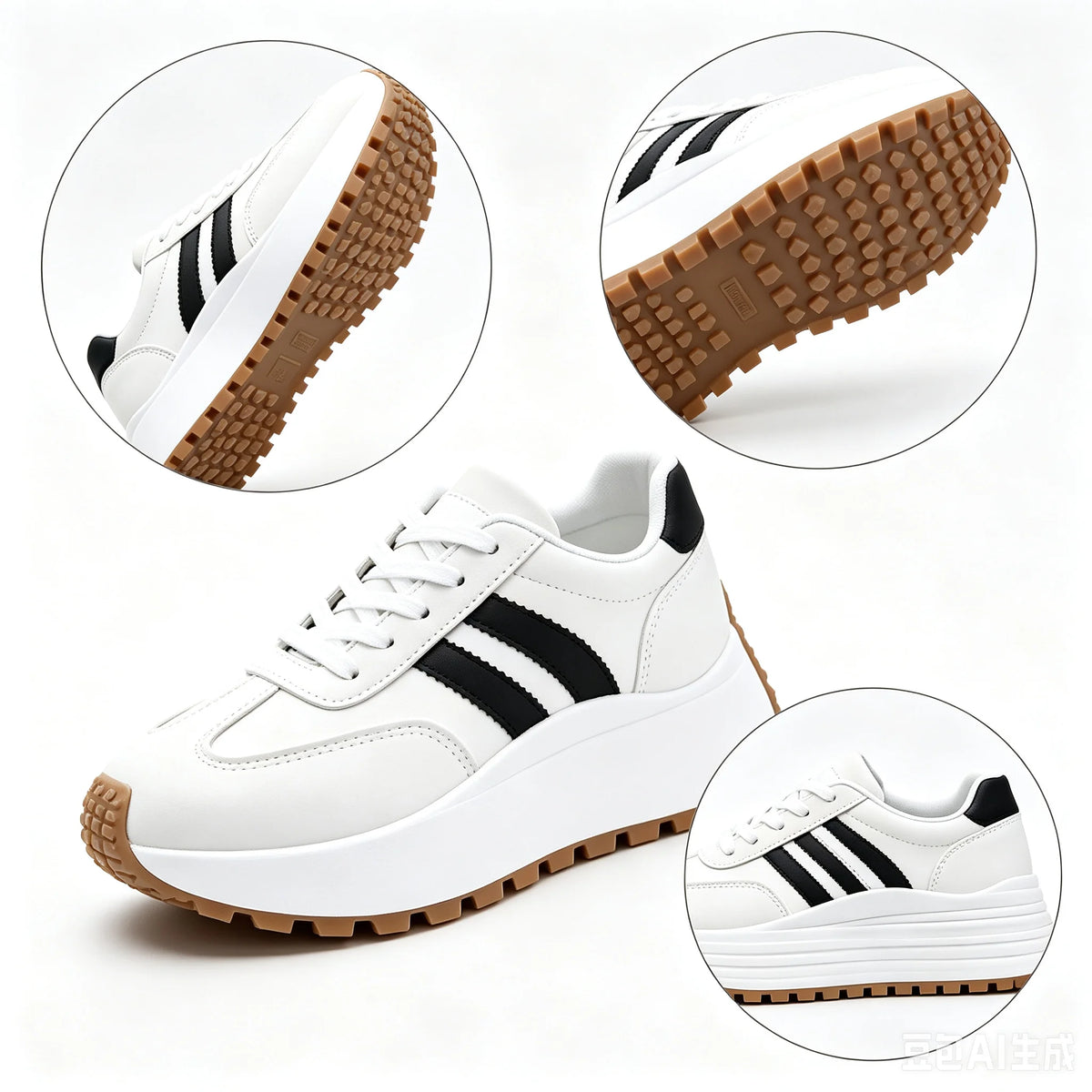 Women's Lace Up Platform Casual Sneakers Soft Synthetic Leather/Upper Non-Slip Rubber Sole Retro Walking Shoes