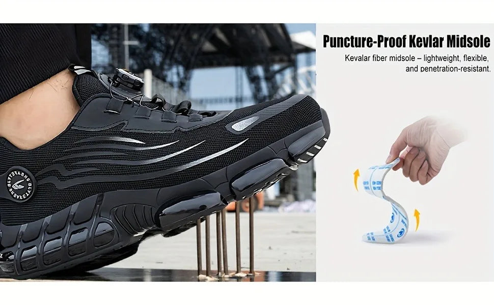 Men's Steel Toe Safety Shoes with Rotating Button Wear-Resistant/Puncture Proof Work Sneakers for Protection