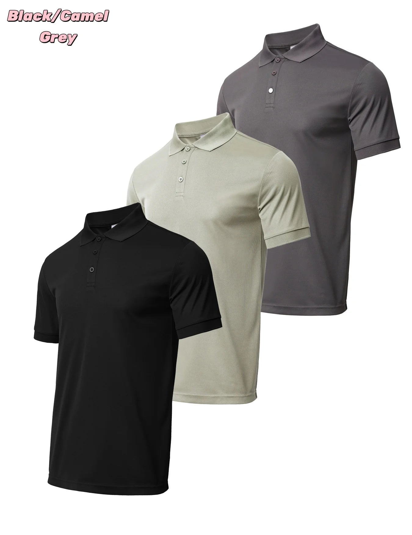 3-piece men's quick drying short sleeved casual/sports golf shirt moisture wicking casual fitness top