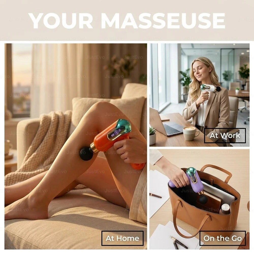 JustEvo Portable Massage Gun 9 Speeds Percussion Massager with 4 Heads/Smart LCD Screen Type-C Rechargeable Body Relaxer
