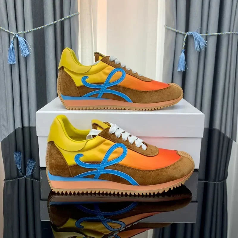 Fashion Men Trainers Shoes Designer Sneaker Flow Runner/In Nylon Lace Up A Soft Rubber Upper Honey Rubber Waves Sole