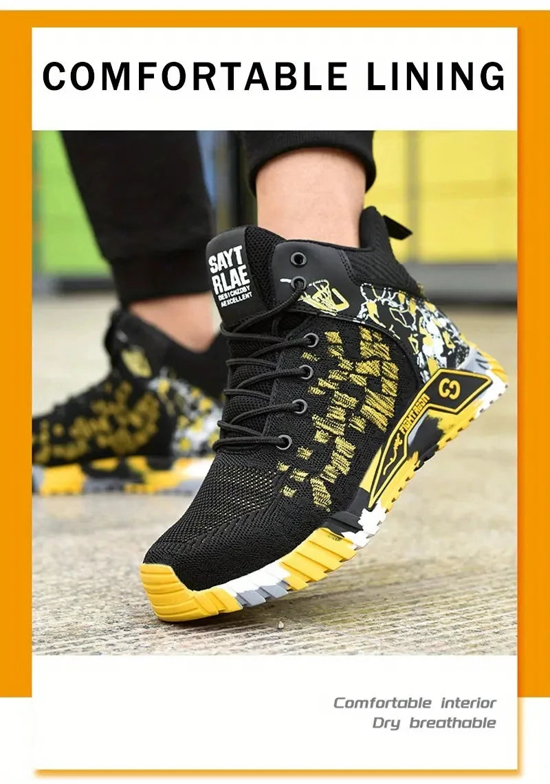 Camo Camouflage High Top Steel Toe Safety Work Boots for Men/Anti-Smash Puncture Resistant Breathable Indestructible