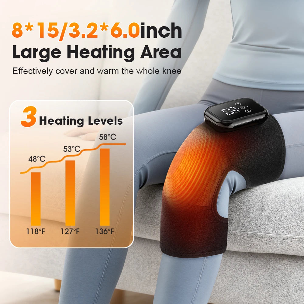 Smart Vibration Massage Knee Pad Heating Wrap Belt Larger Thermal/Area Joint Muscle Relaxation Brace Hot Compress Knee Massager