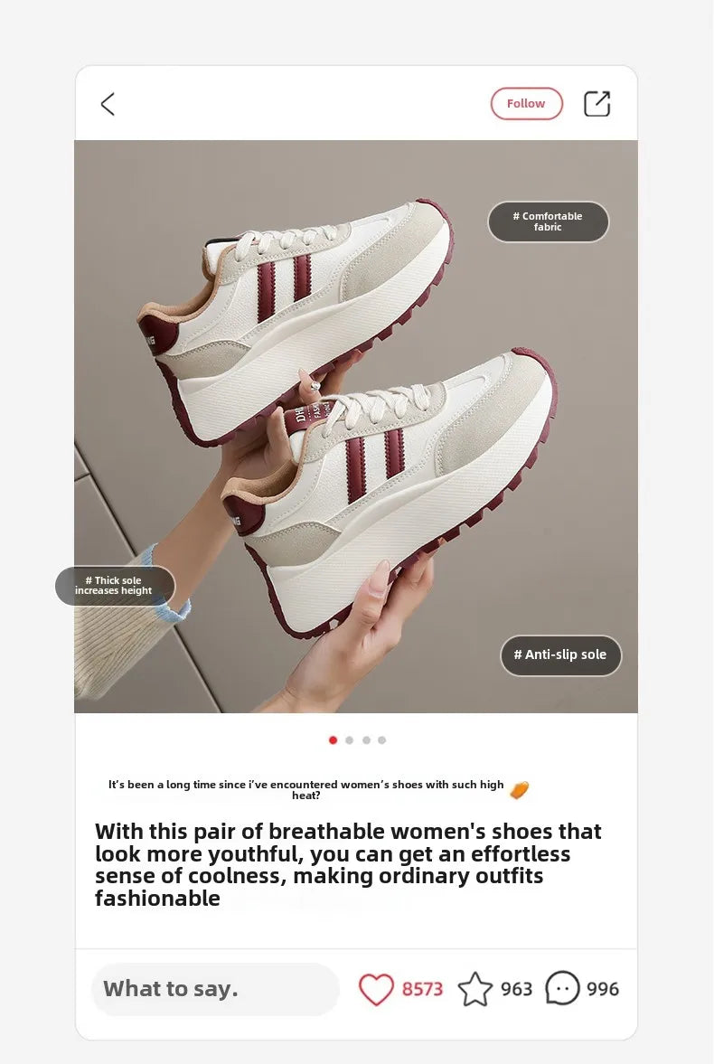 New Summer Autumn Women's Shoes With Thick Sole Casual Board Shoes/Spliced Sports Leather Surface Shoes For Students