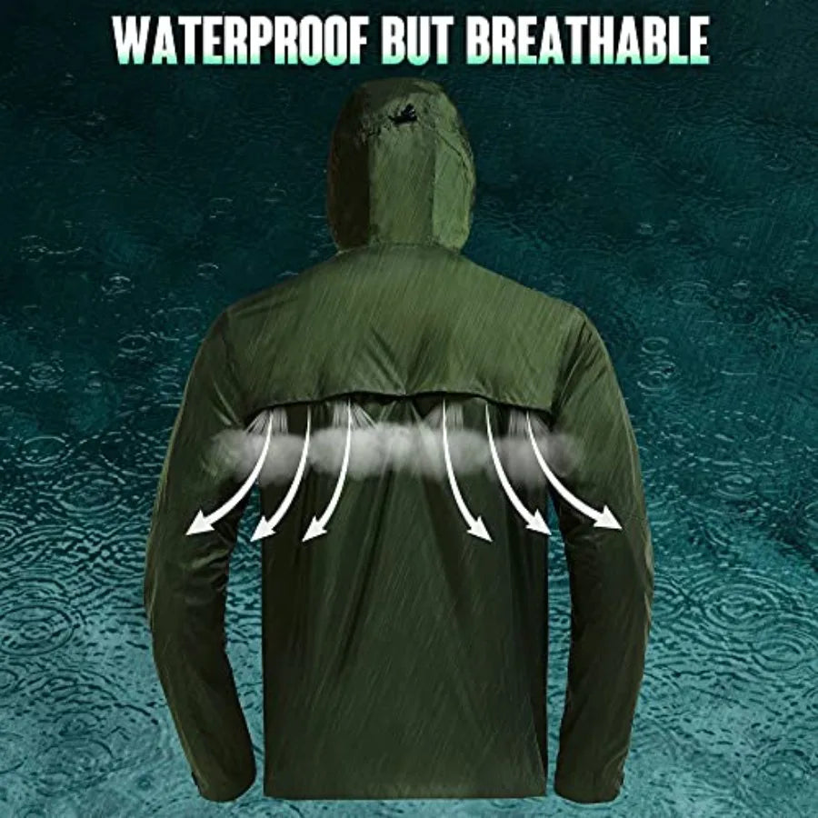 Men's Waterproof Rain Lightweight Reusable Hiking/Hooded Coat Jacket for Outdoor Activities