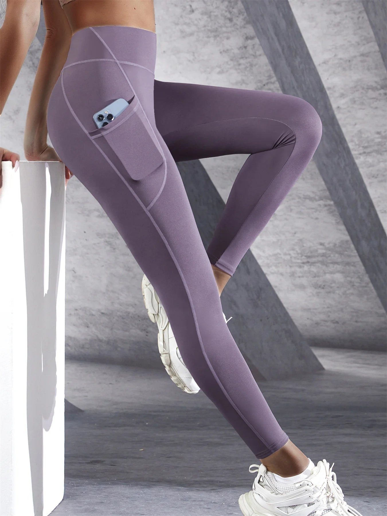 Solid Color Side Pockets Leggings For Women High Waist Sportswear/Cycle Yoga Pants Push Up Fitness Leggings