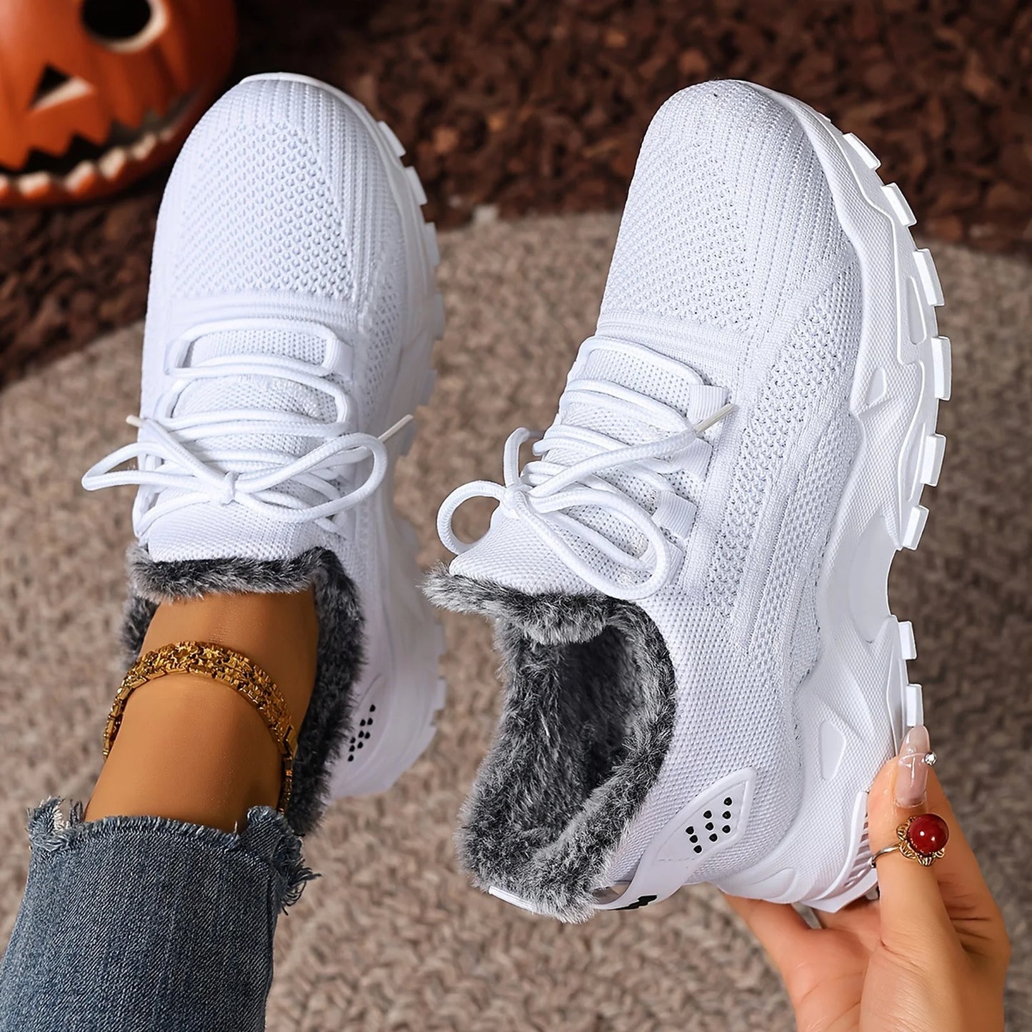 Sneakers Women's Winter Warm Sports Shoes Non Slip Soles/Suitable for Cold Weather Outdoor Walking Sports Shoes Ladies Sneakers