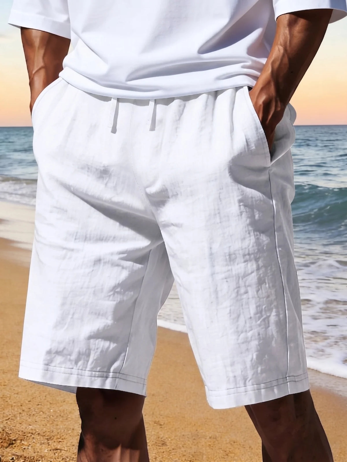 Men Light Blue Quick Dry Beach Shorts Elastic Drawstring Waist Loose Fit/Knee Length Swim Trunks Lightweight Breathable Casual Shorts