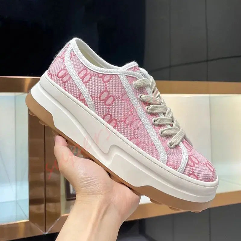 2026 Luxury Brand Famous Designer Women's Thick Soled Canvas Shoes/Retro Height Increasing Casual Correct Version Canvas Shoes