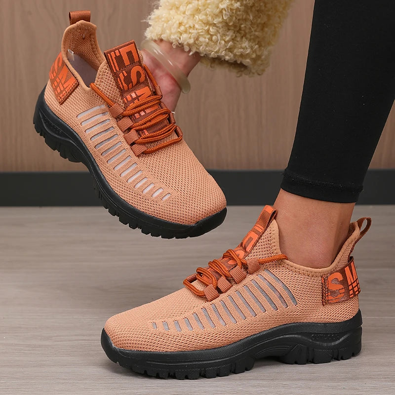 Women's Fashion Mesh Shoes New Trendy Design Breathable/Cool Comfortable Anti Slip Sole Outdoor Walking Flat Lace Up Shoes
