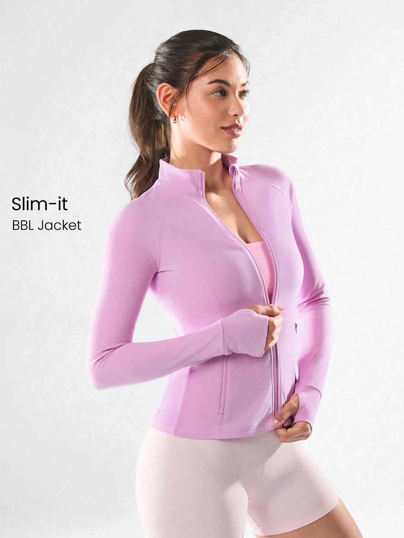 Women's slim-fit full-zip sports jacket elastic breathable sports jacket/with thumb holes long-sleeve slim sports jacket