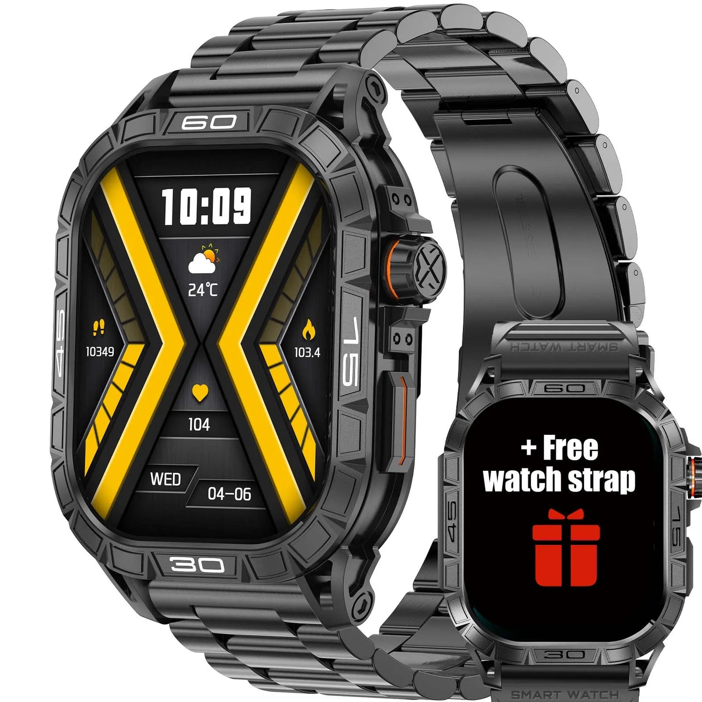 EIGIIS New Smart Watch ED Display 100+ Sport Mode With Compass/IP68 Waterproof Bluetooth Call Heart Rate Blood Pressure Men K63
