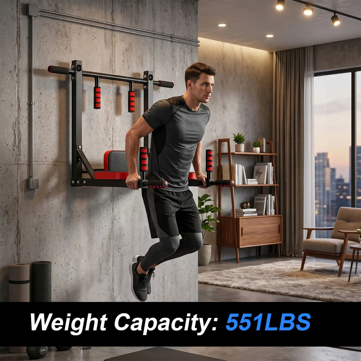 Wall Mounted Pull Up Bar Wall-Mounted Pull-Up Bar Dip Station/Multifunctional for Home Gym Indoor Workout Supports to 551LBS
