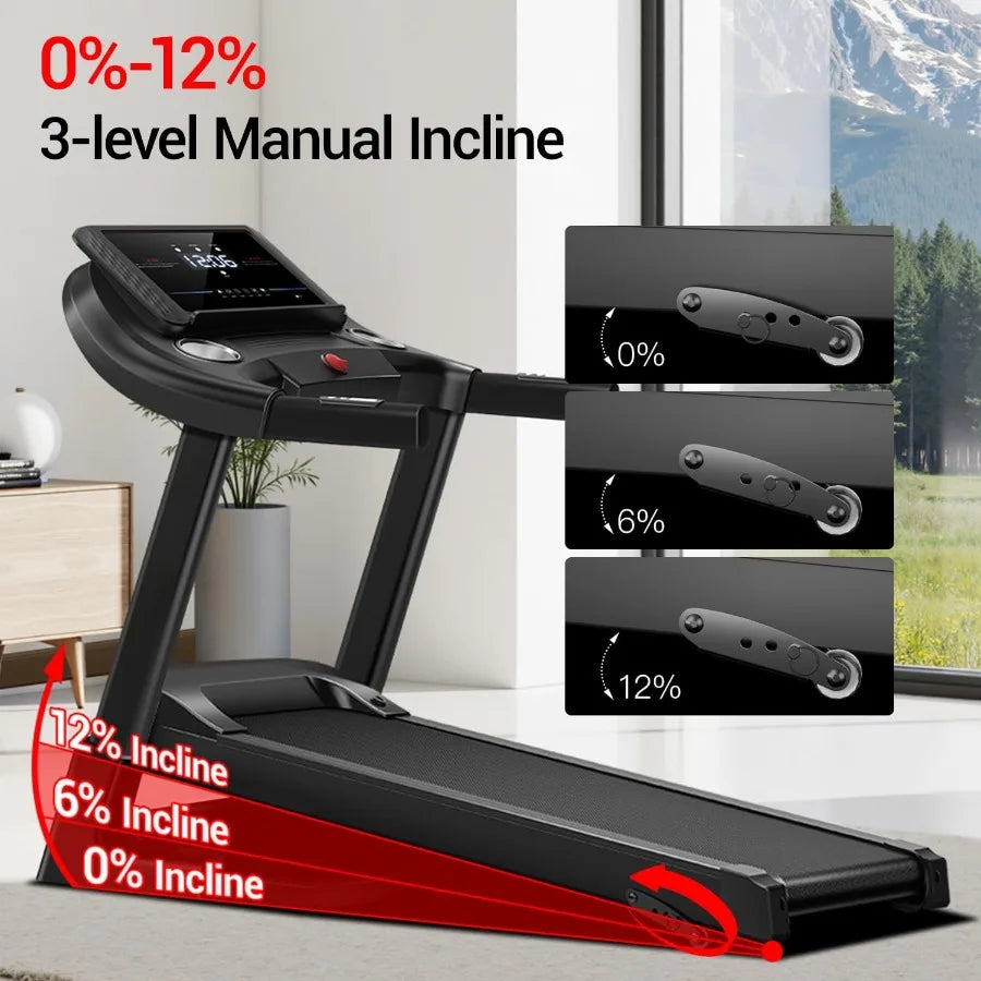 Compact and Quiet Home Fitness Incline Treadmill with Built in Pulse Sensors/for Effective Cardio Workouts 3.0 HP Brushless Moto