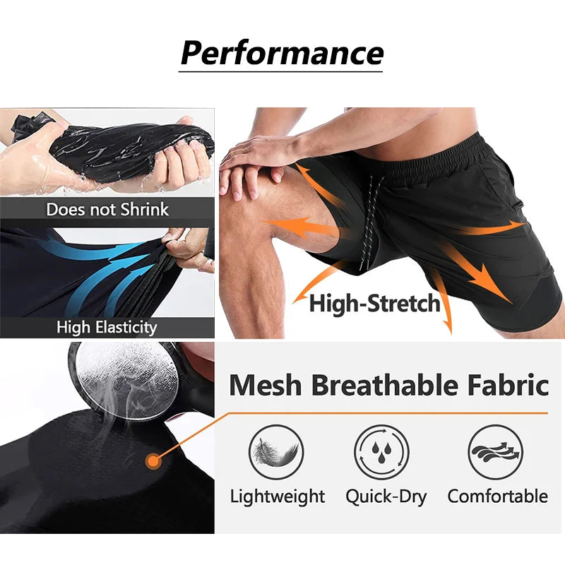 Stylish 2 in 1 Workout Running Shorts for Men Gym Athletic/Quick Dry Shorts with Liner Summer Casual Print Shorts with Pockets