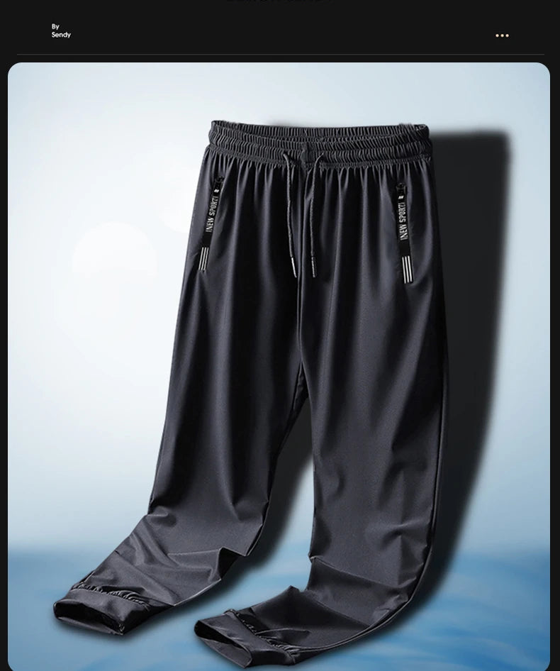 Summer Men Casual High end Ice Silk Pants Sports Pants/Quick-Drying Men's Trousers Sweatpants Male Elastic Plus Size 8xl 7xl 6xl