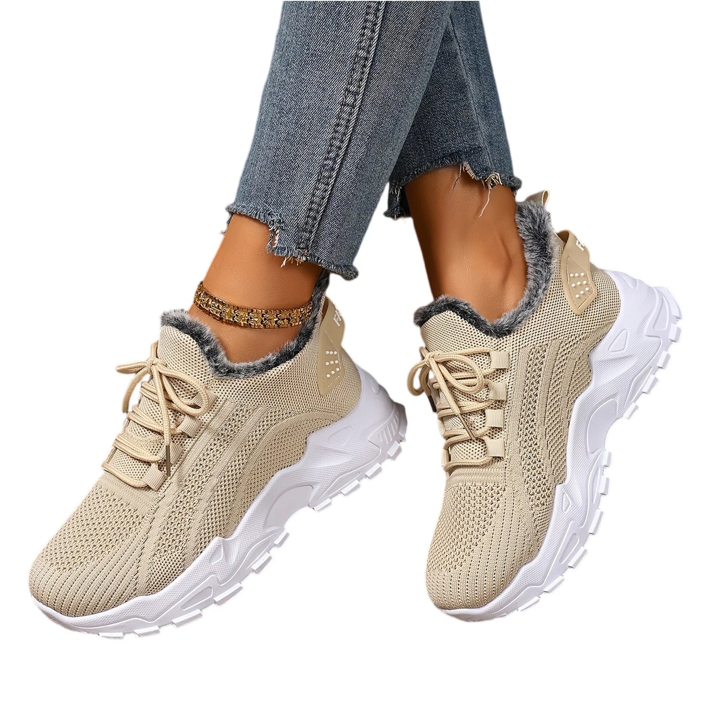 Sneakers Women's Winter Warm Sports Shoes Non Slip Soles/Suitable for Cold Weather Outdoor Walking Sports Shoes Ladies Sneakers