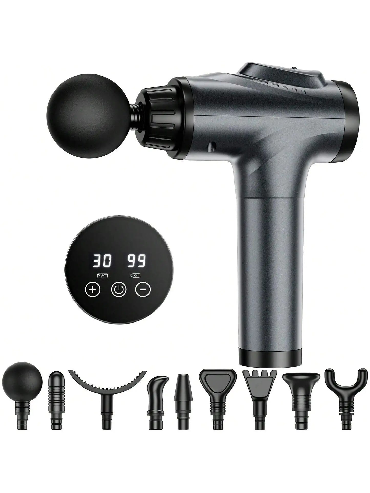 Rechargeable Handheld Mini Deep Massage Gun With Led Display/Portable Massage Gun With 9 Interchangeable Massage Heads And 30 Adjustable Speeds