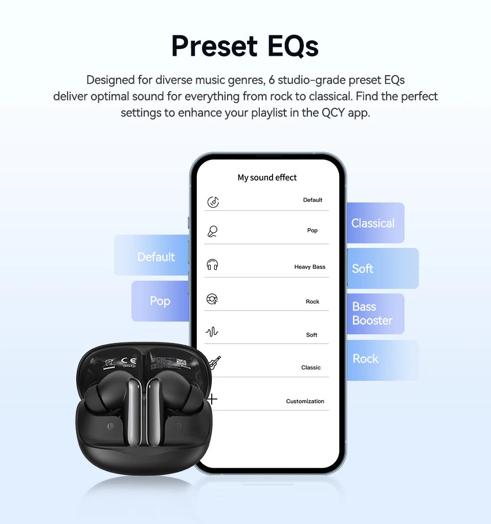 QCY Melobuds N50 ANC Bluetooth 5.4 Wireless Earphones Active Noise Cancellation/6 Mics Clear Call Earbuds Multipoint Connection