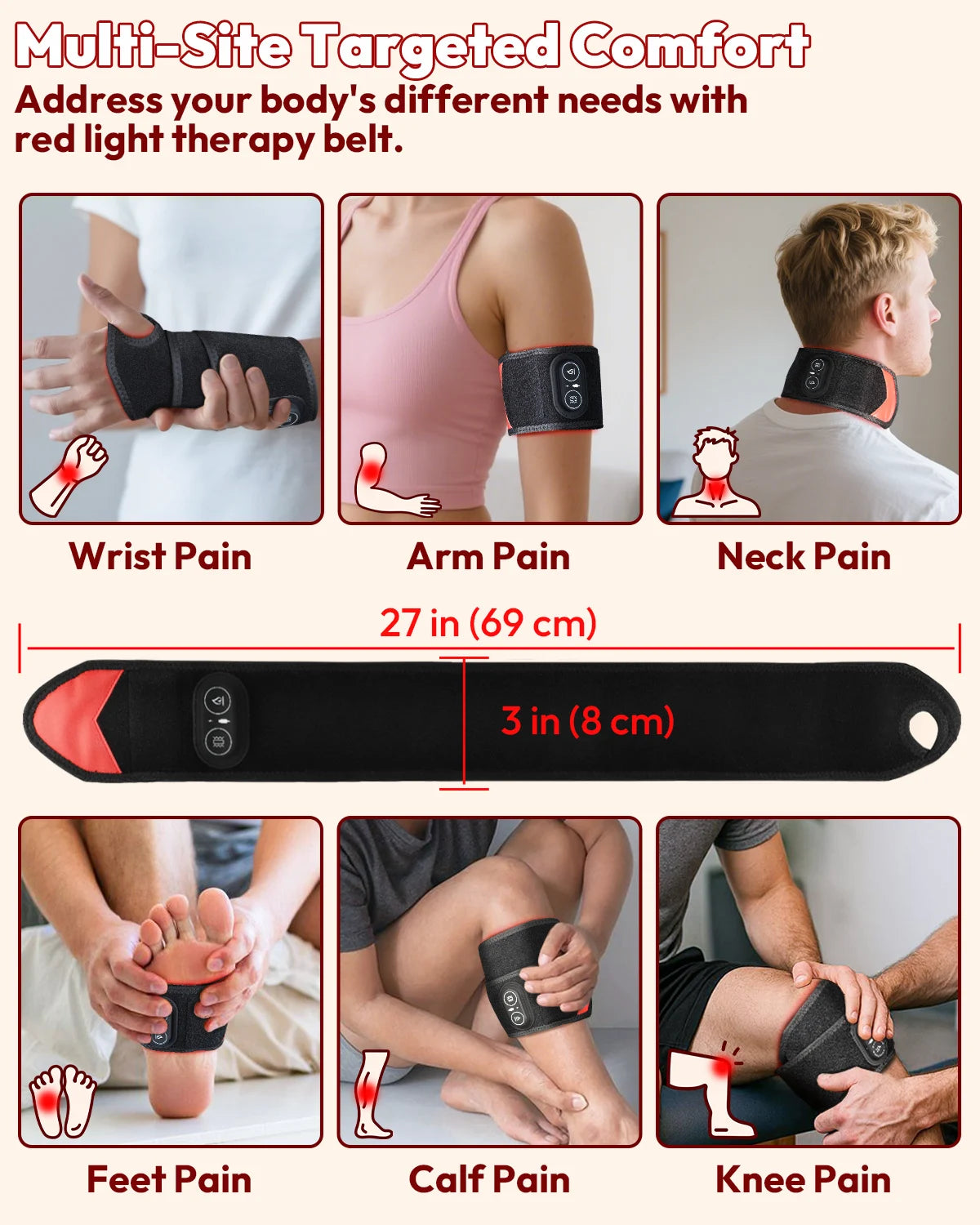 Red Light Therapy Wrap with Heat & Vibration Infrared LED Pad/for Wrist Arm Knee Pain Relief, Cordless Massager 660nm/850nm