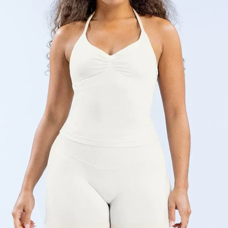 Gym Beautiful Open Back Bra Running Workout Halter Impact/Longline Strappy Top Sports Yoga Vest Women's Fitness Tank Top