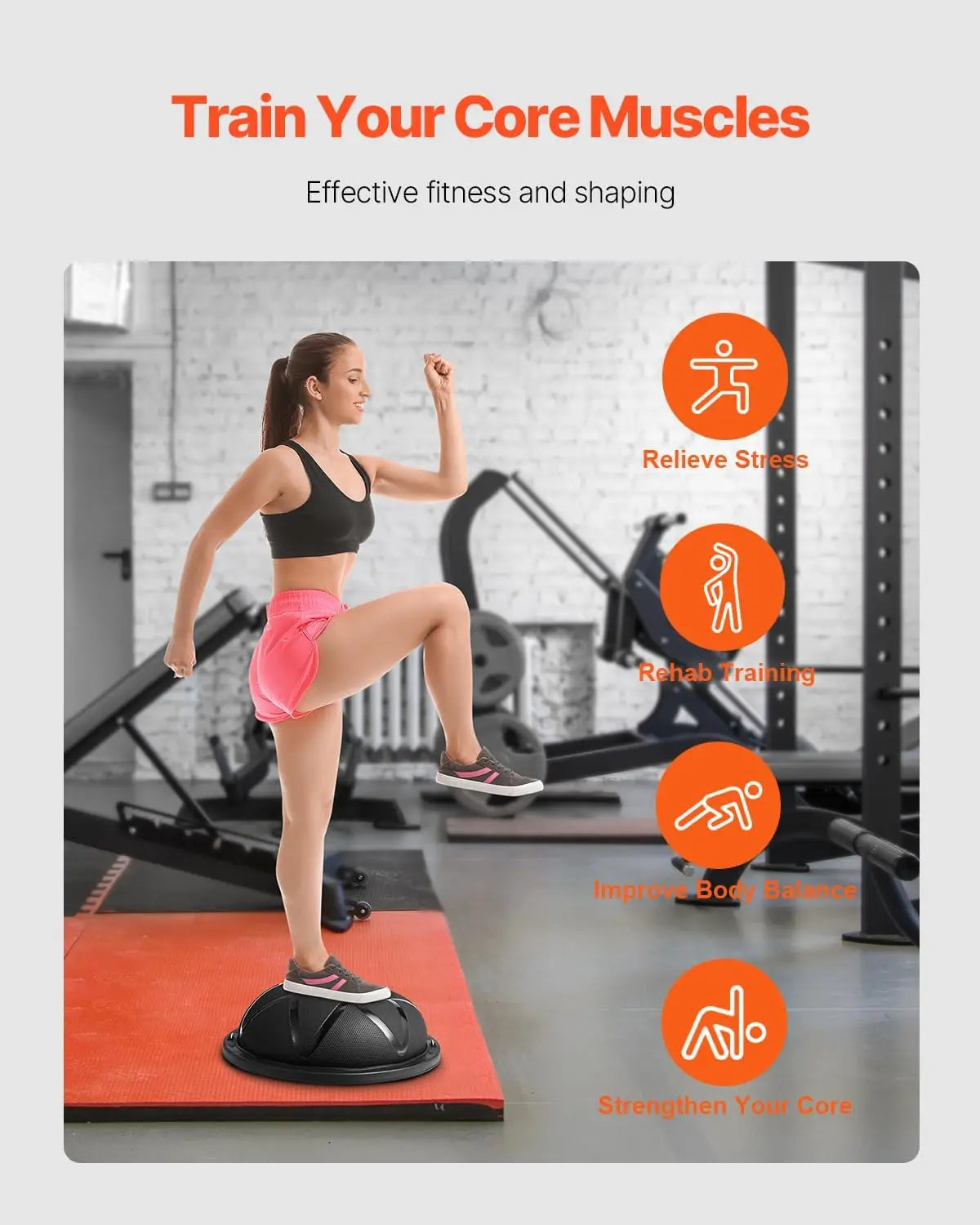 Half Exercise Balance Ball, 23/26 Inch Stability Trainer/with Resistance Bands and Pump for Home Gym Full Body Workout