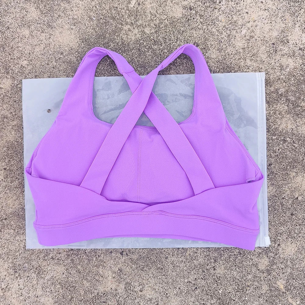 Solid color cross back sports bra quick drying shock-absorbing/Pilates yoga vest running and fitness bra