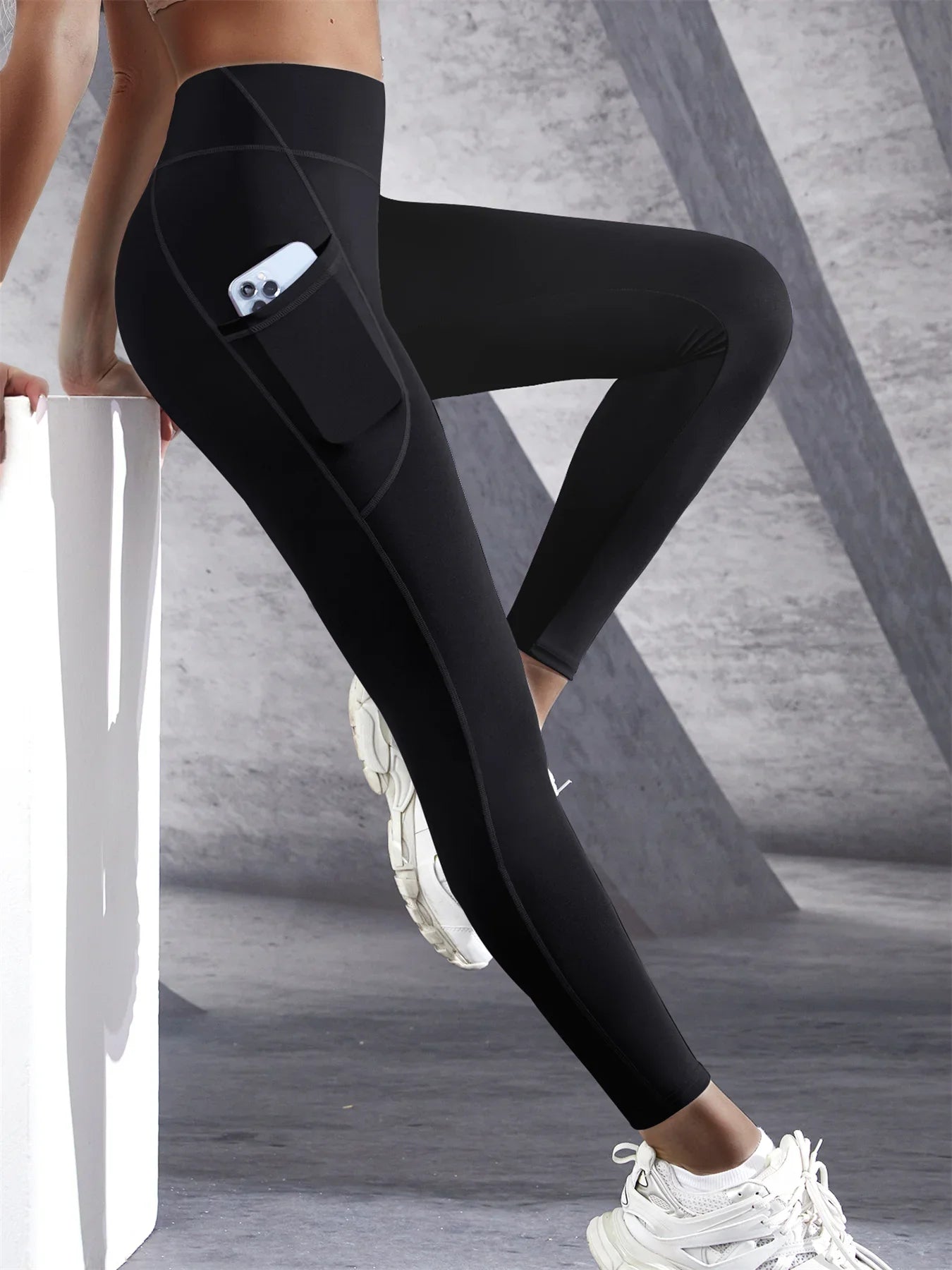 Solid Color Side Pockets Leggings For Women High Waist Sportswear/Cycle Yoga Pants Push Up Fitness Leggings