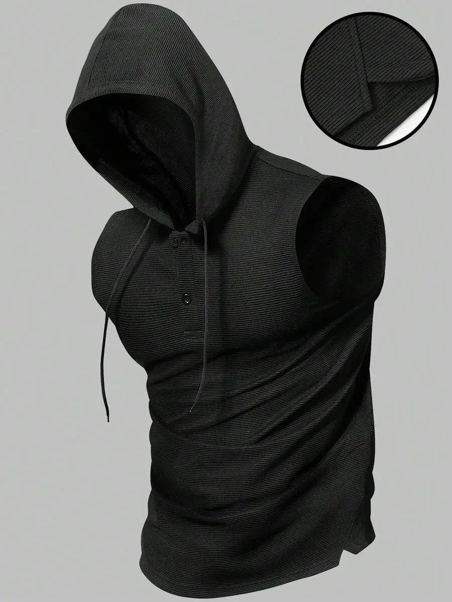 Manfinity Homme Men's Black Summer Casual Gym Sleeveless Hooded/Sports Top Solid Color Outdoor Street Running Basketball Hooded