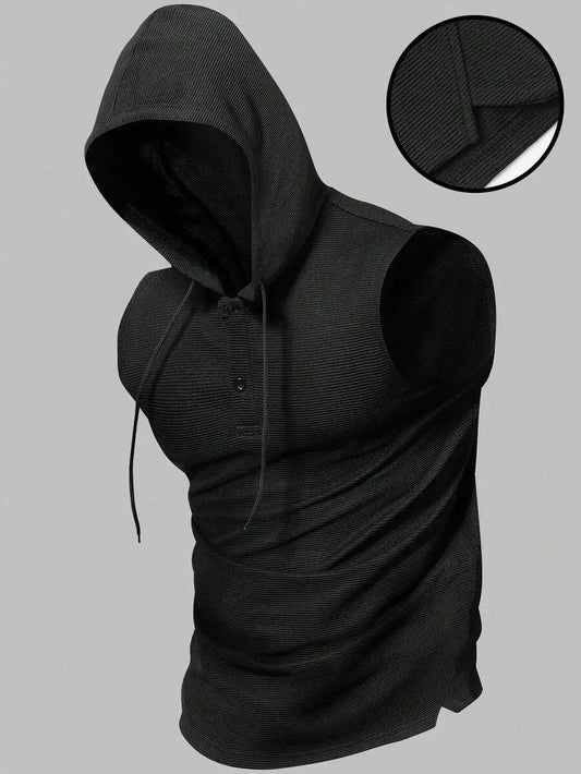Manfinity Homme Men's Black Summer Casual Gym Sleeveless Hooded/Sports Top Solid Color Outdoor Street Running Basketball Hooded