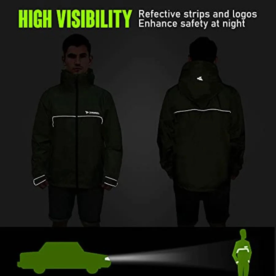Men's Waterproof Rain Lightweight Reusable Hiking/Hooded Coat Jacket for Outdoor Activities