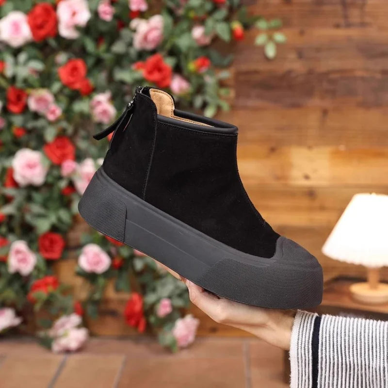 Women's Autumn/Winter Retro Height-Increasing Ankle Boots/Suede Chunky Sole Chelsea Boots, Platform Versatile Women's Boots