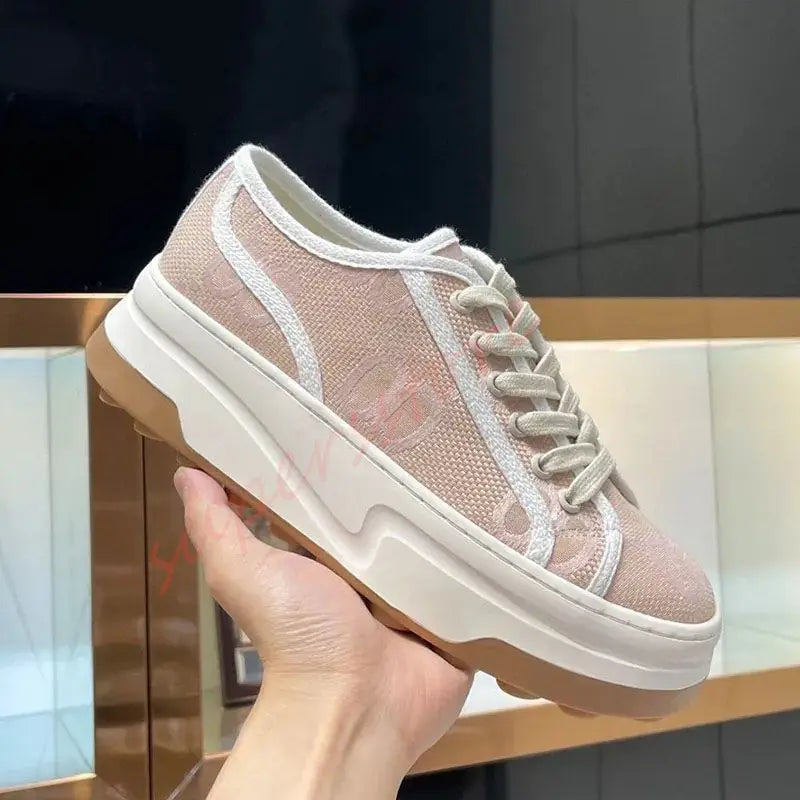 2026 Luxury Brand Famous Designer Women's Thick Soled Canvas Shoes/Retro Height Increasing Casual Correct Version Canvas Shoes