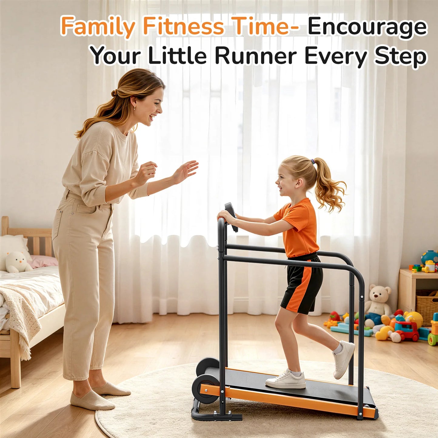 AKLUER Kids Walking Pad Treadmill Non-Electric Indoor Exercise Equipment for Boys & Girls Self-Propelled Fitness Toy with Front Padded Railing