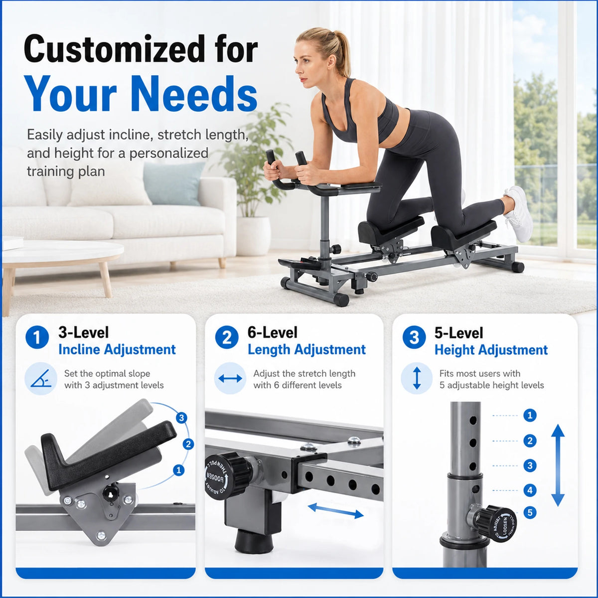 Back Stretcher and Crawling Trainer, Adjustable Height and Length/with Step Counter for Core Strengthening and Cardio Workout