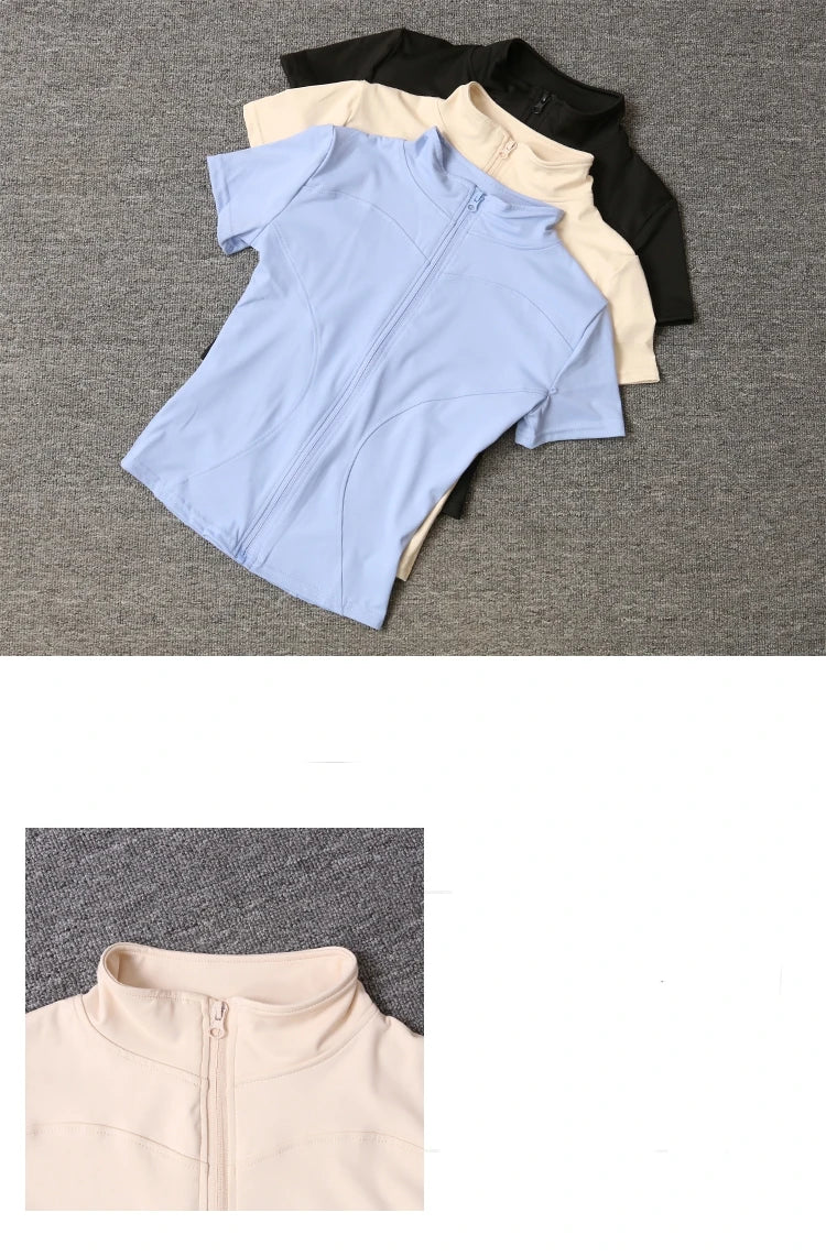 Women sport wear Slim Fit Polyester Quick-drying Full Zip/Outdoor Fitness Running Tights Short Sleeves Women's Yoga Wear