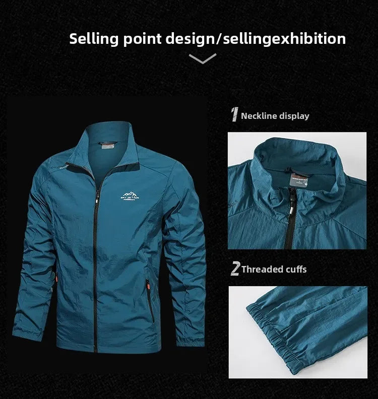 UPF100+ Men Summer Windbreaker Zip Pockets Uv Sun Protection Jackets/Breathable Ultra-light Clothes Outdoor Skin Thin Coats