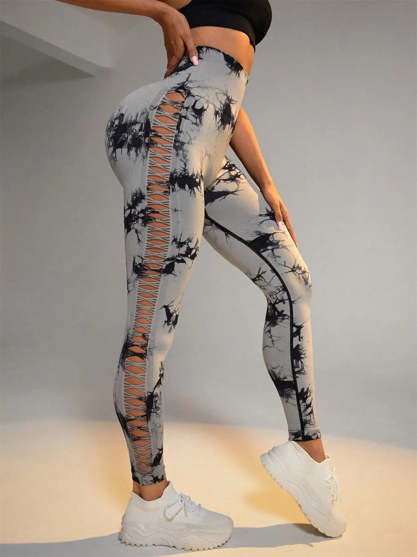 Tie Dye Seamless Leggings for Women High Waist Yoga Pants/Scrunch Butt Lifting Elastic Tights Side mesh design