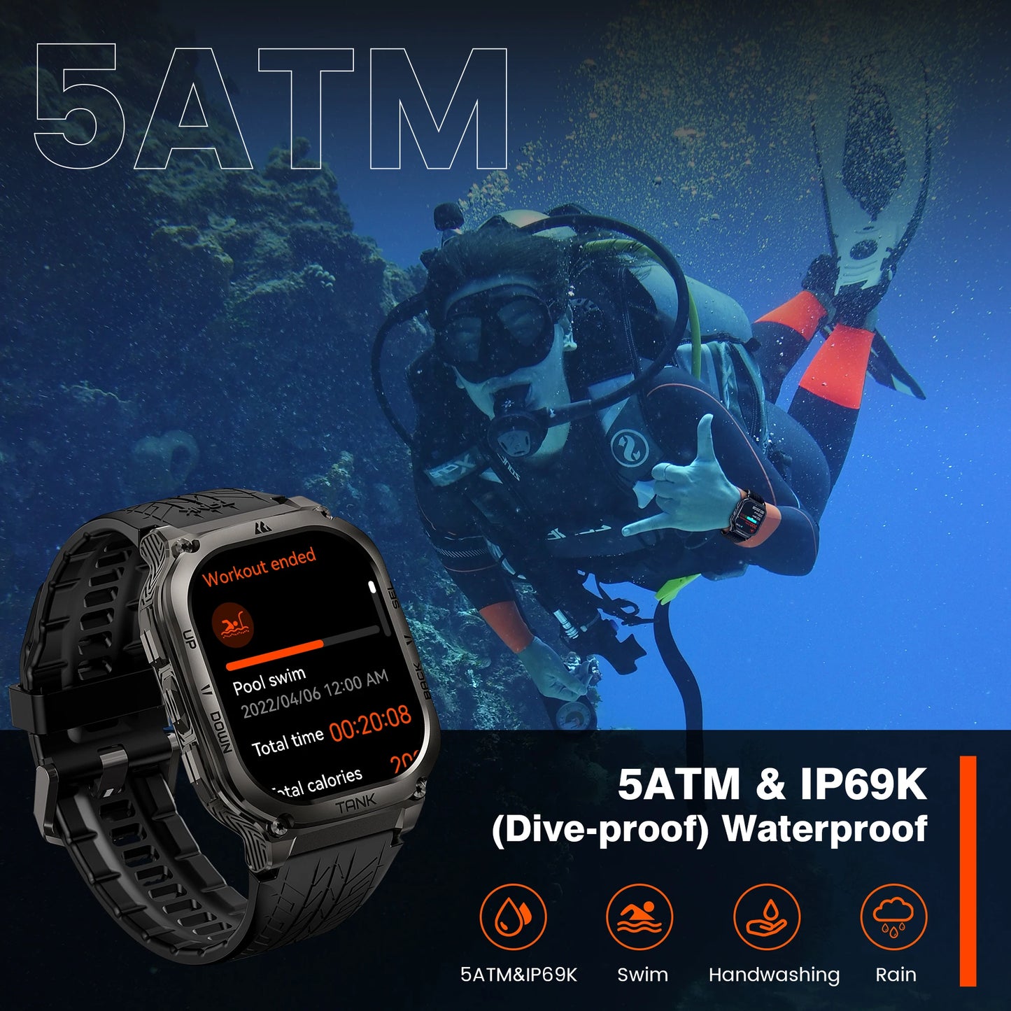 Original KOSPET TANK M3 Smart Watches For Men Smartwatch/480mAh Electronic Digital Fitness AMOLED AOD Bluetooth Watches