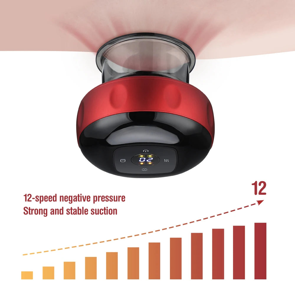 Intelligent Vacuum Cupping Massager 12 Gear Heating Body Gua/Sha Back Neck Arm Cupping Massager LCD Display USB Charging