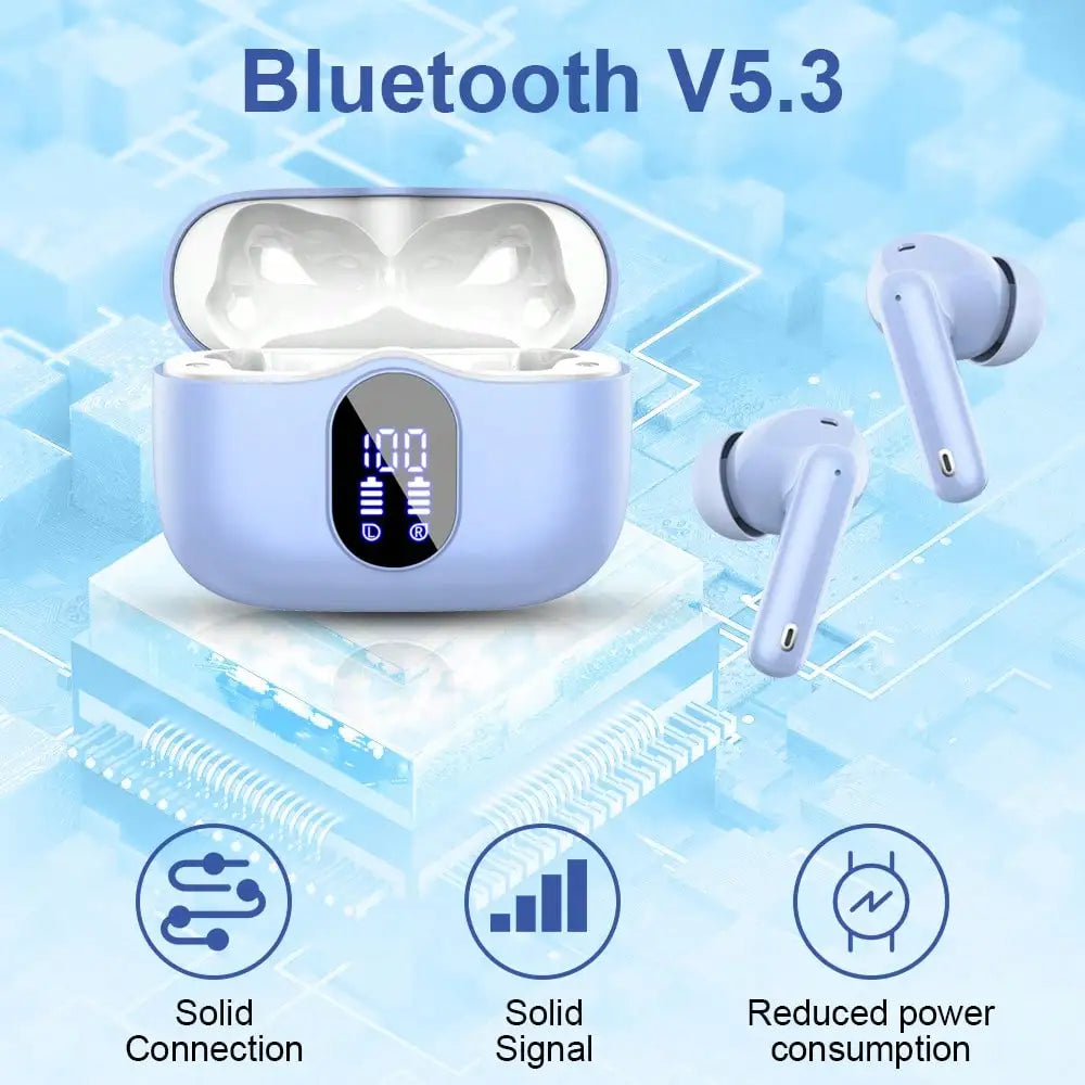 Ordtop Wireless Earbuds Bluetooth Headphones 48H Playtime Ear Buds/With LED Power Display, IPX7 Waterproof Bluetooth 5.4 Earphones