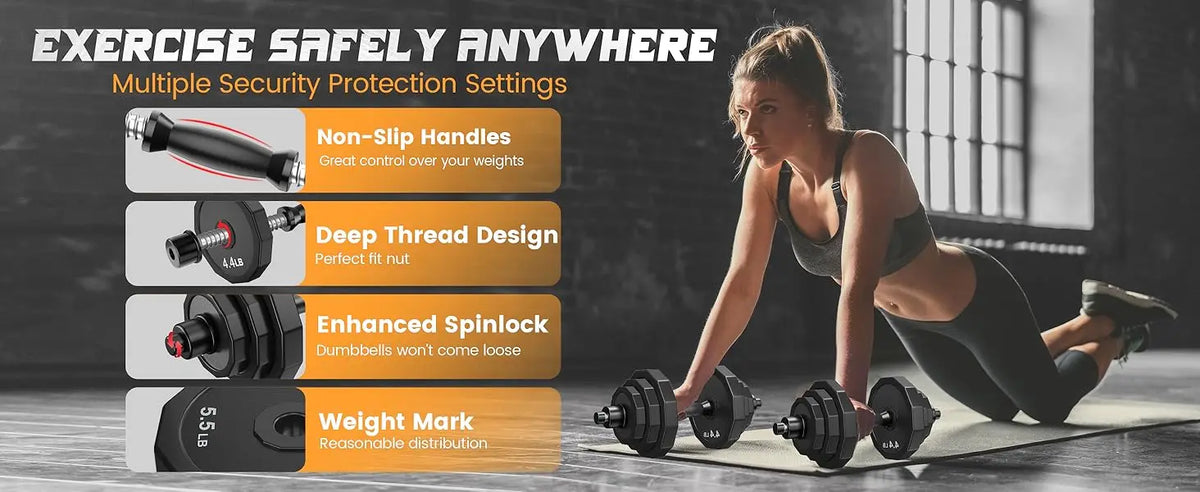 Weights Dumbbells Set Adjustable Dumbbell Sets 22Lbs 44Lbs 66Lbs 88Lbs/with Solid Steel Barbell Free Weight Set with Connector Workout